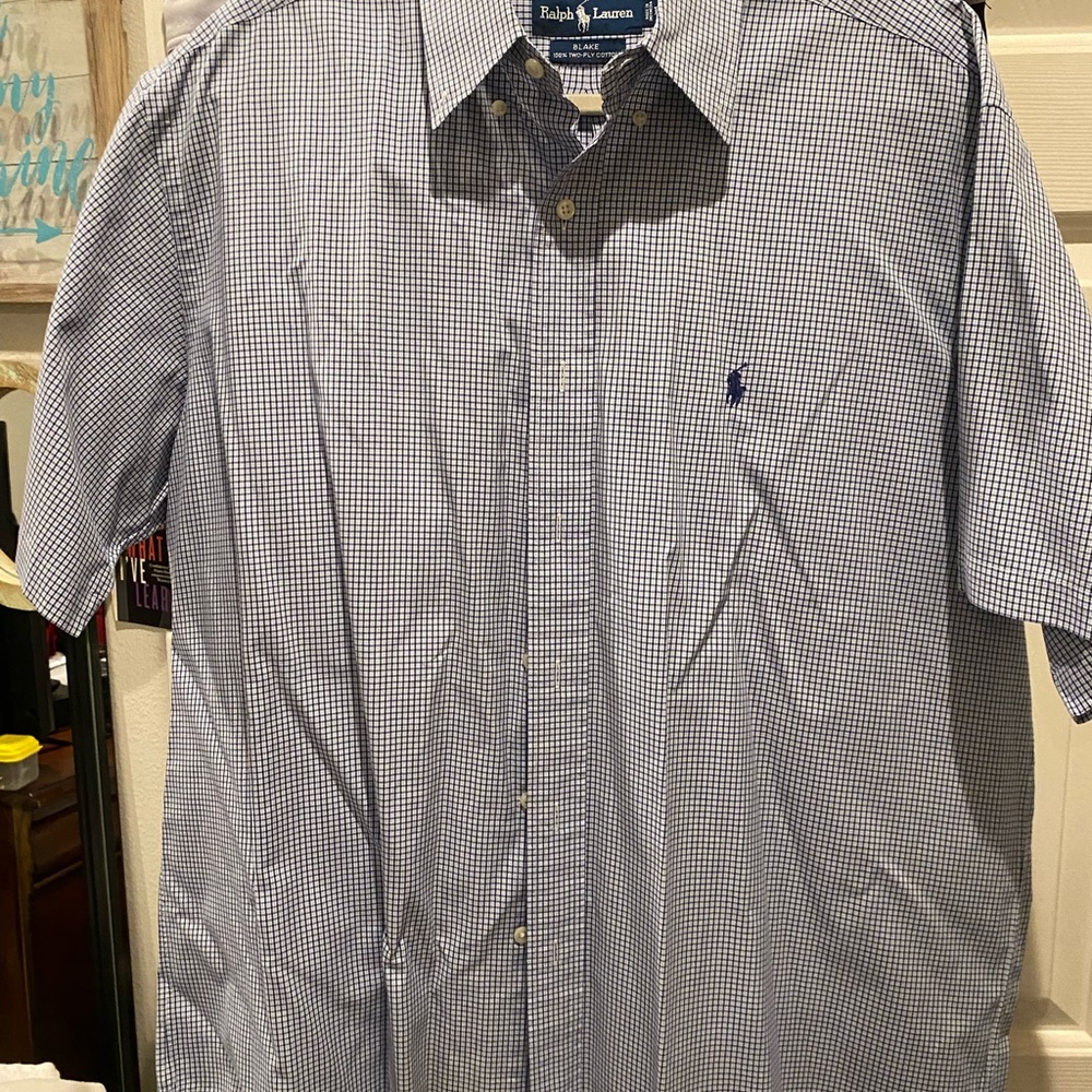 Ralph Lauren Performance Polo Mens‎ Blue Plaid Button Down  Shirt Size 18 34/35